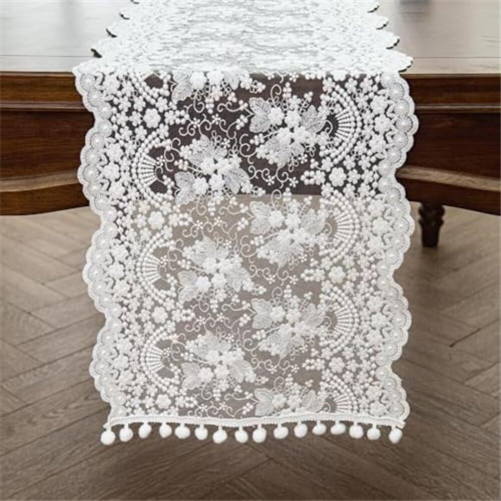 White Lace Table Runner 14x60 Embroidered Floral Wedding Party Decor
